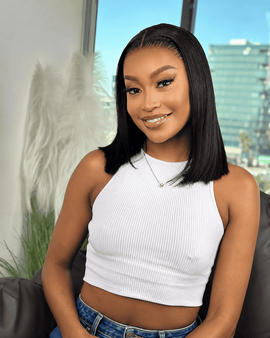 Pre - Bleached Straight Frontal Human Hair Bob Wig