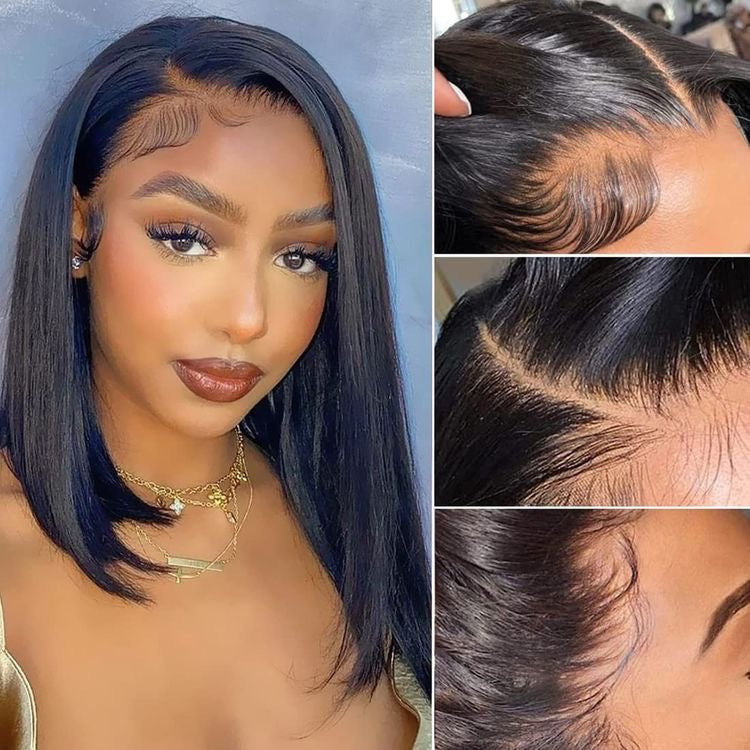 10 inch HD lace bob wig close-up showing pre-bleached frontal hairline
