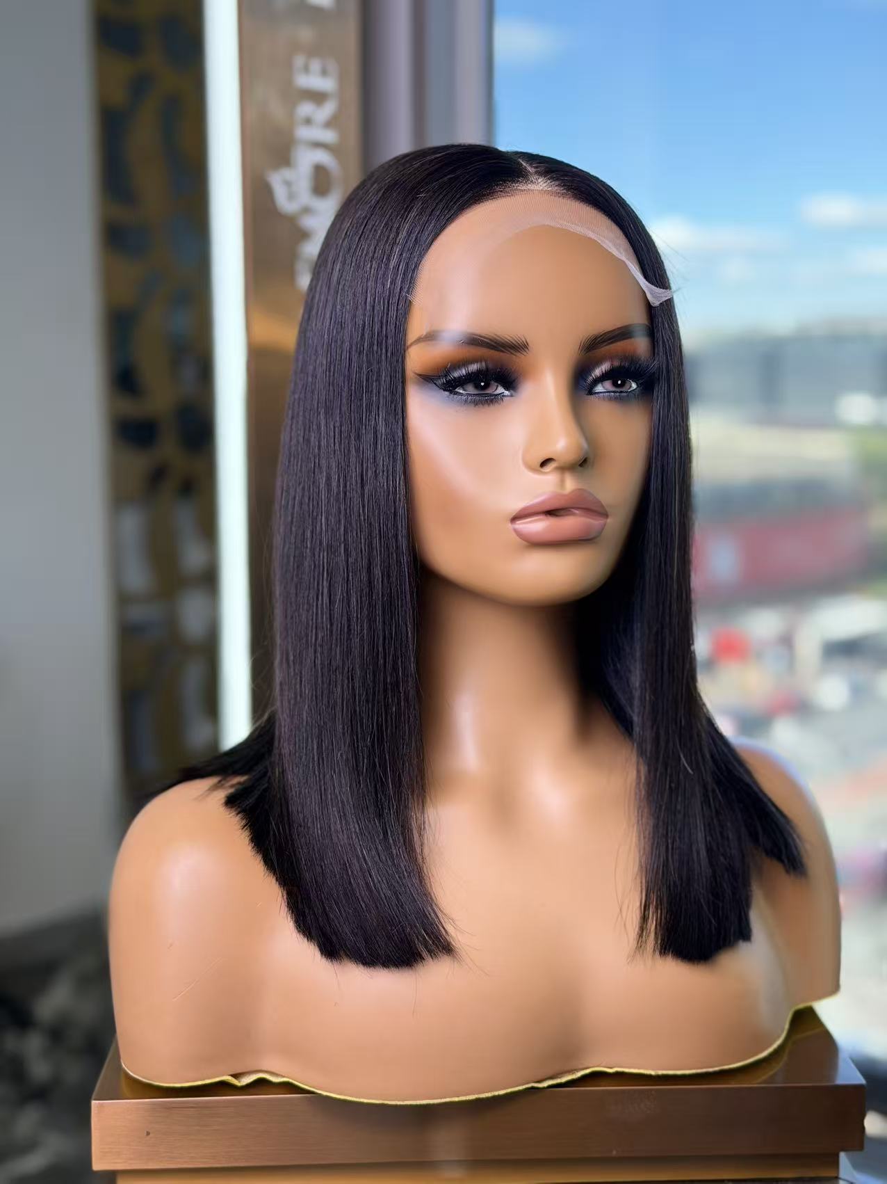 Vietnamese bone straight glueless human hair wig in natural black