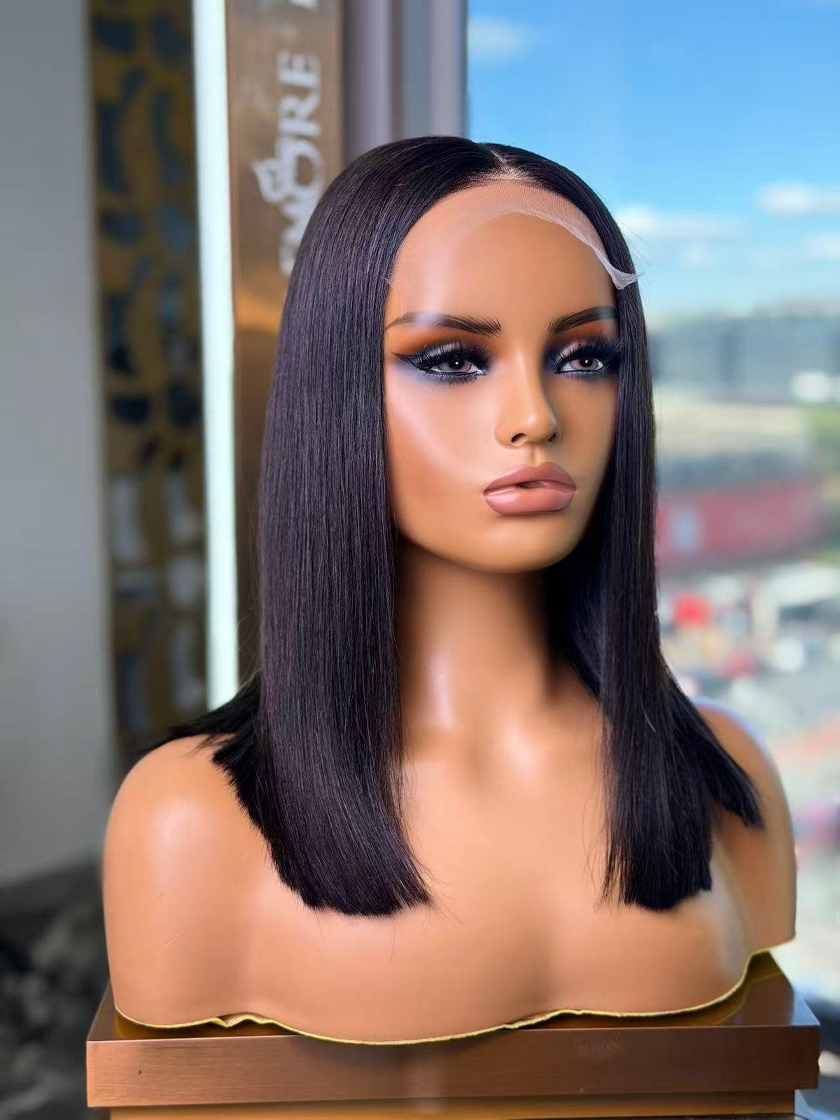 Vietnamese bone straight glueless human hair wig in natural black
