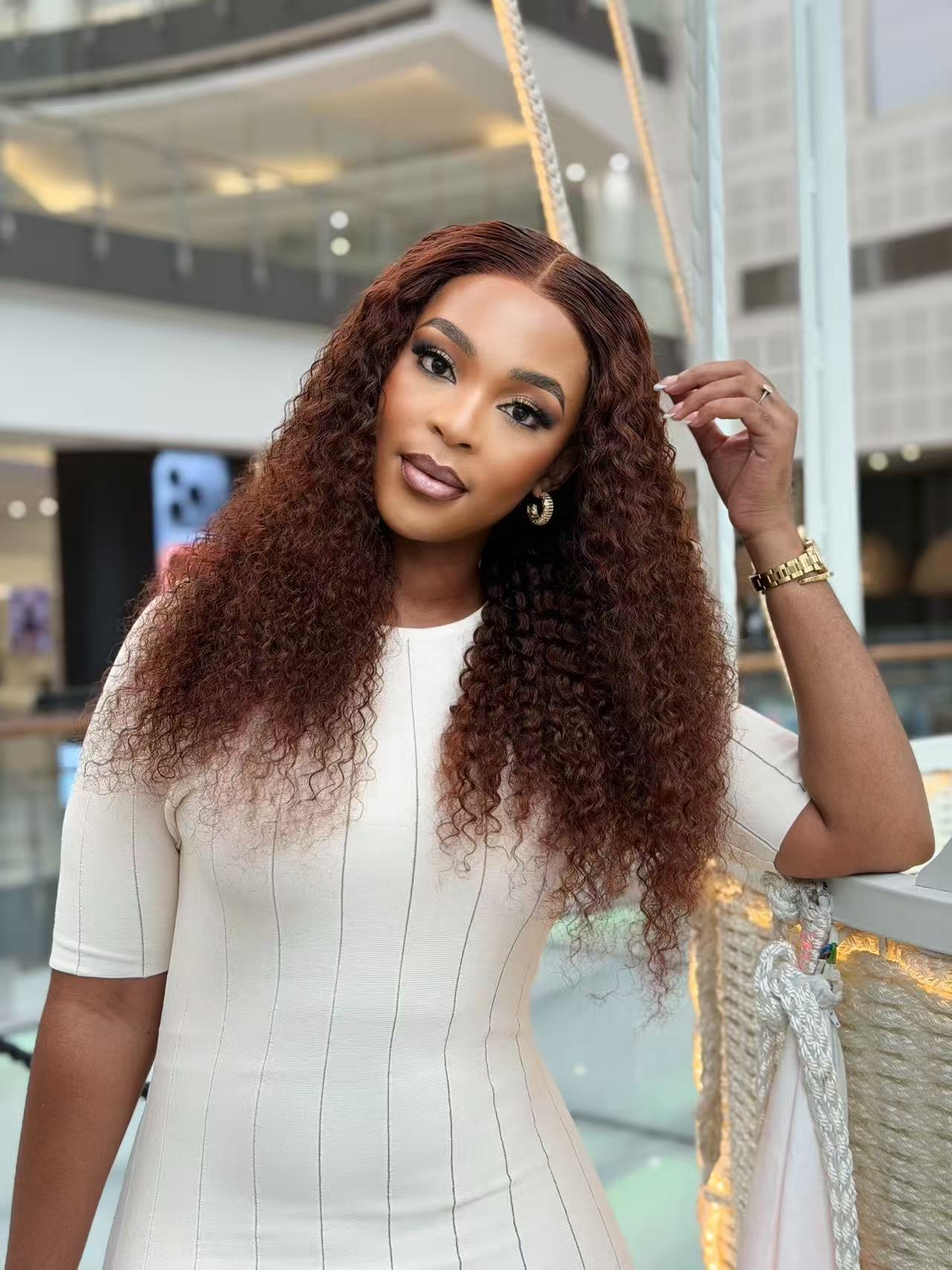 24 Inch Brown Water Curly Glueless Human Hair Wig