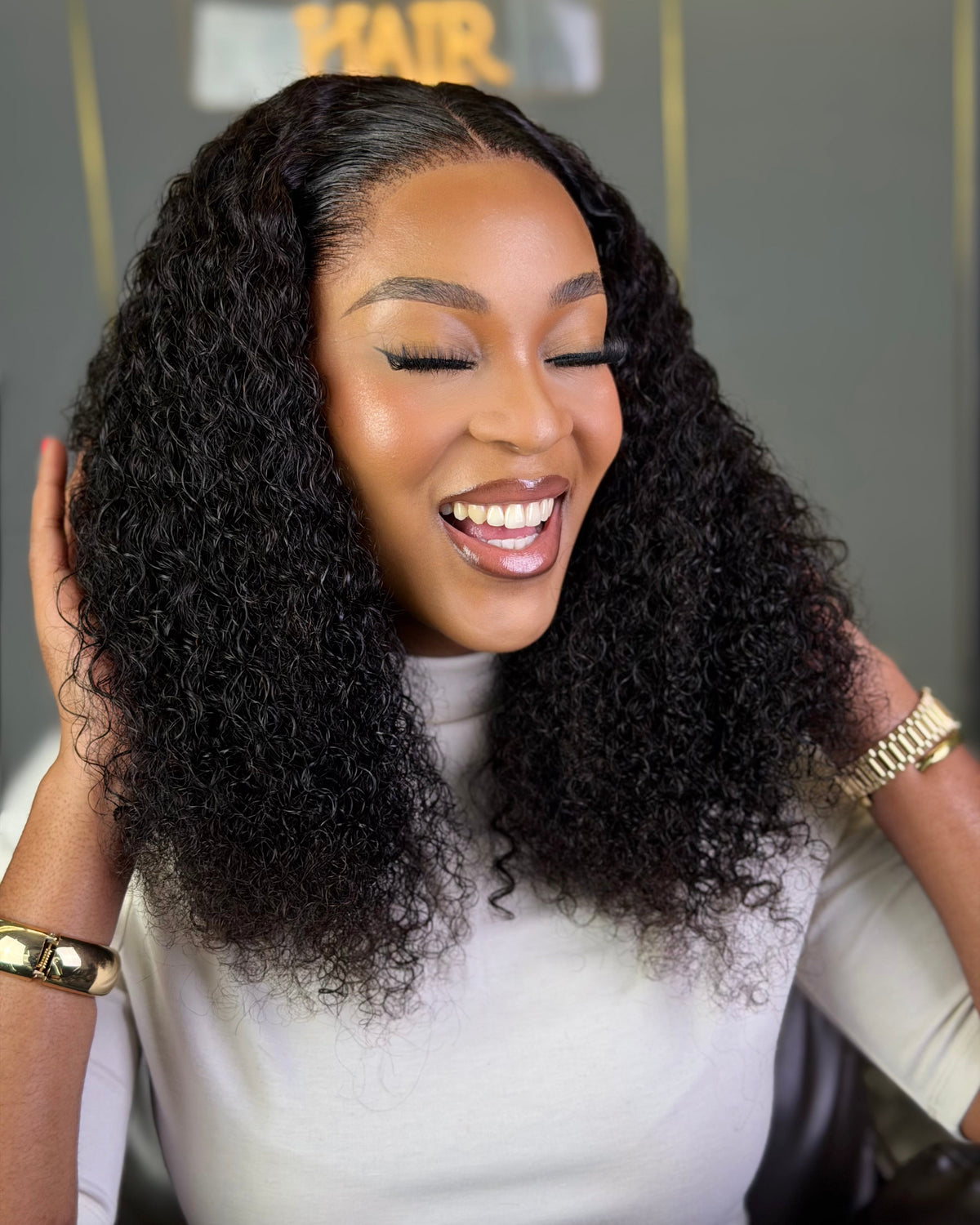 20 Inch HD Curly Frontal Wig Side View 