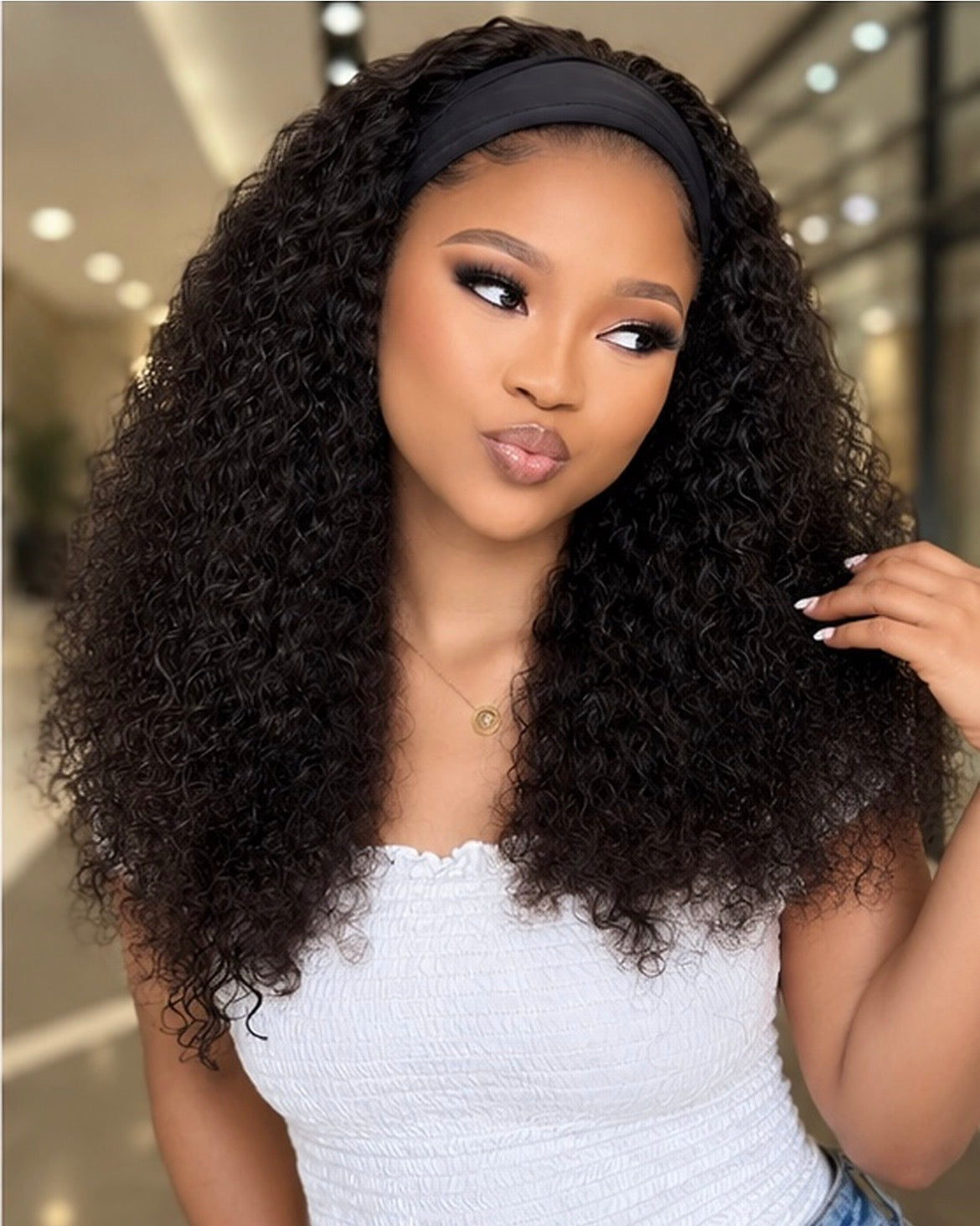 22 Inch Water Curly Headband Wig Front View