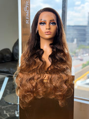 28 Inch Ombre Honey Brown Body Wave  Wig Front View