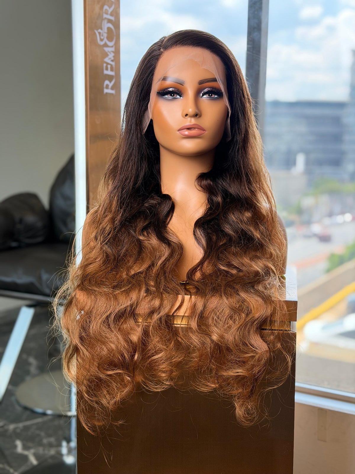 28 Inch Ombre Honey Brown Body Wave  Wig Front View