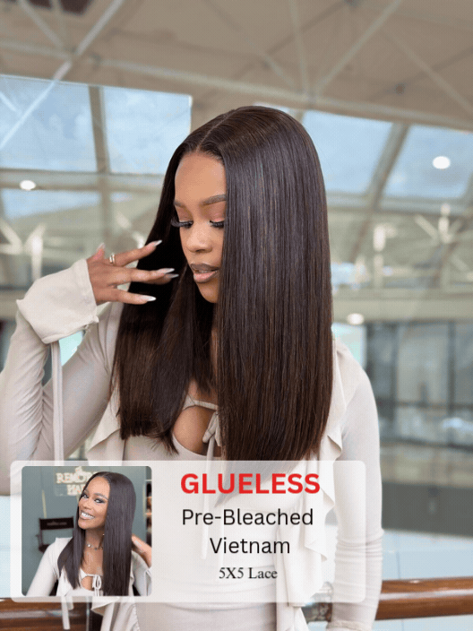 Bone Straight 5x5 Glueless Human Hair Wig Motion View 