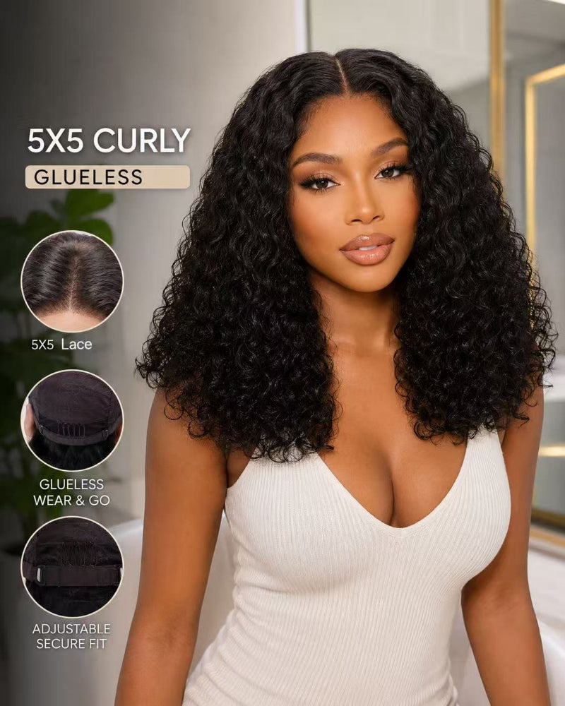 Curly 5x5 Glueless Human Hair Wig Detail View 