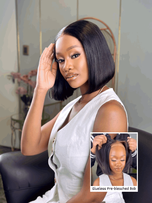 Pre-Bleached 5X5 Glueless Human Hair Bob Wig Motion View 