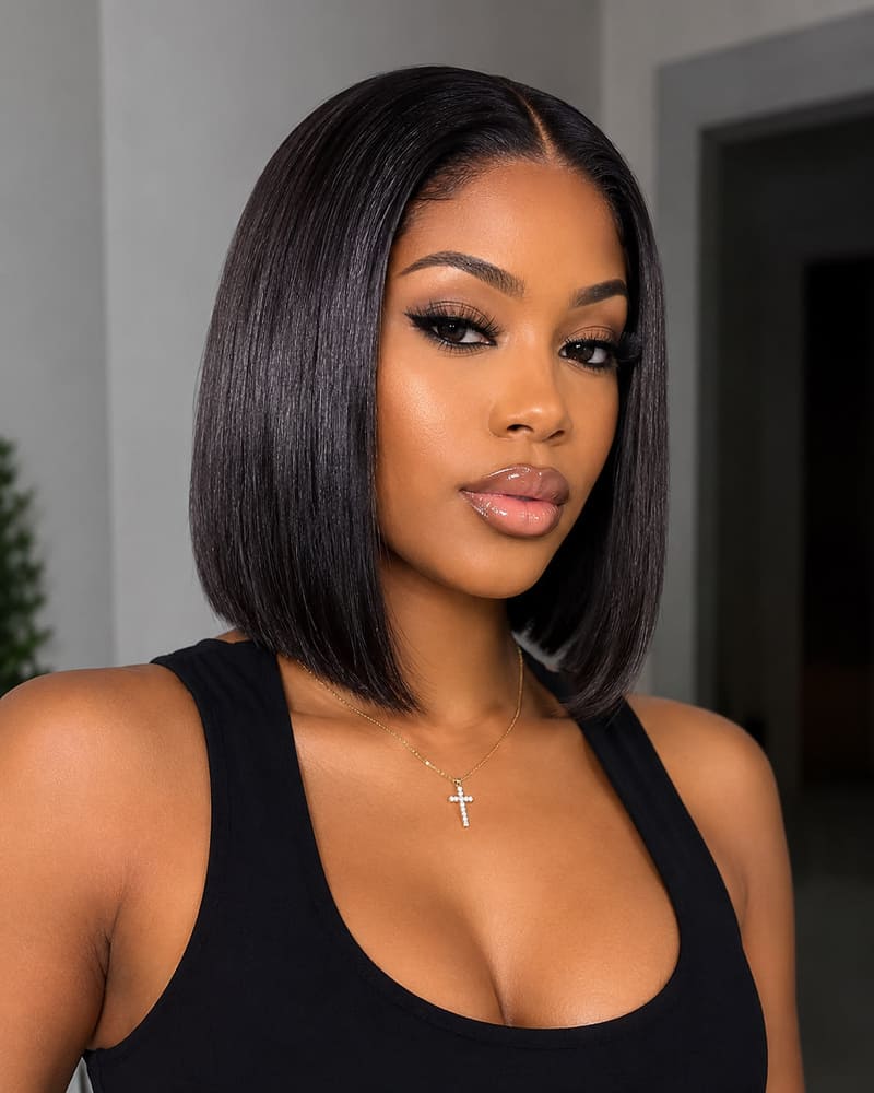 Pre-Bleached 5X5 Glueless Human Hair Bob Wig Front View 