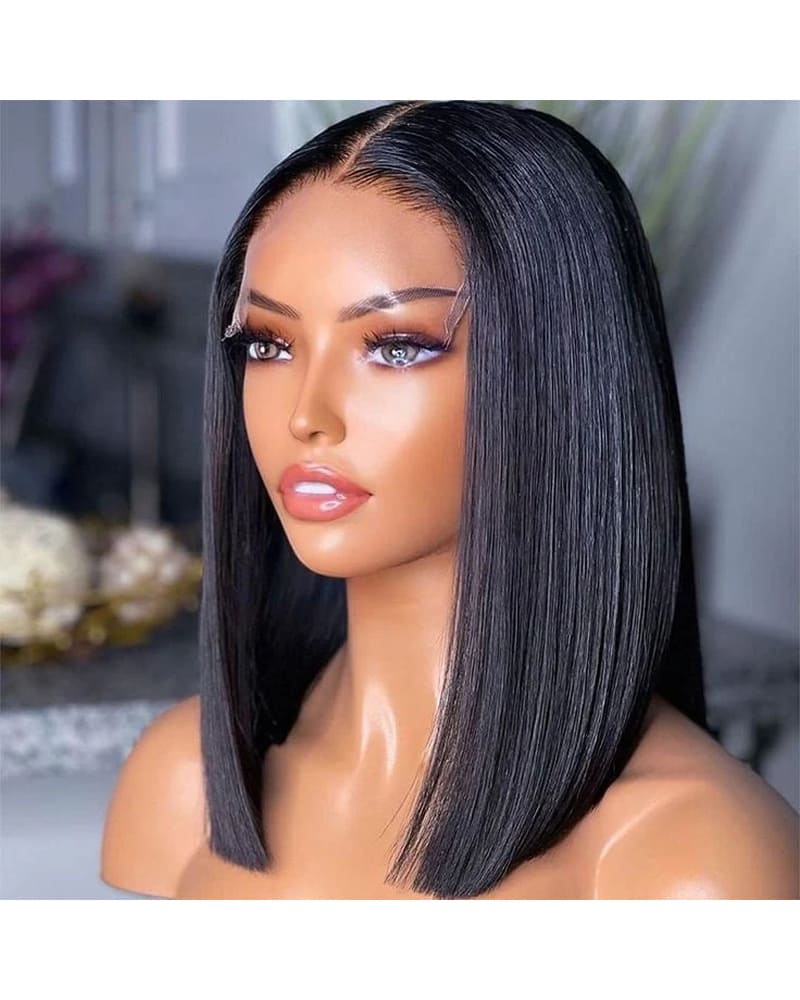 Pre-Bleached 5X5 Glueless Human Hair Bob Wig Side View 