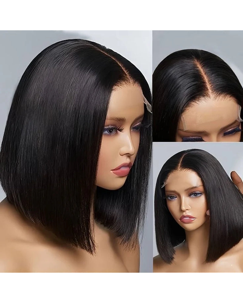 Pre-Bleached 5X5 Glueless Human Hair Bob Wig Side View 