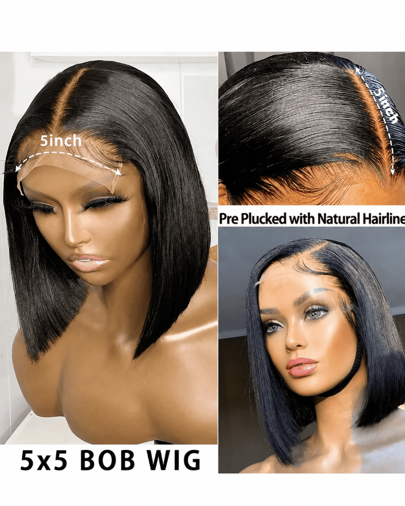 Pre-Bleached 5X5 Glueless Human Hair Bob Wig Detail View 