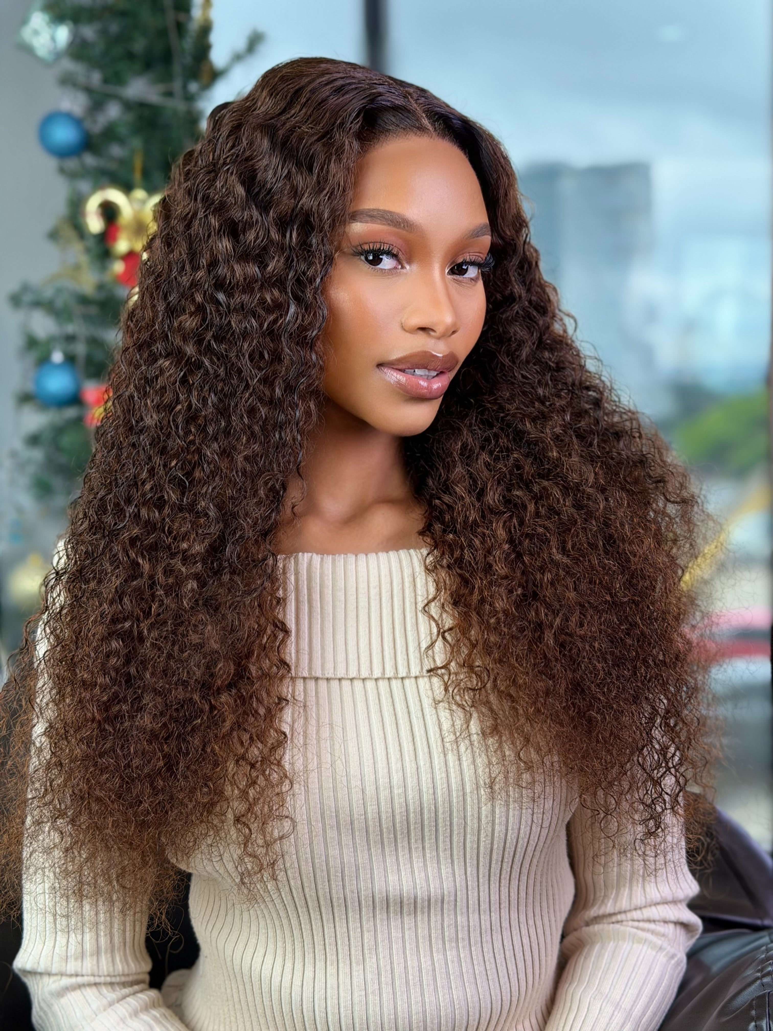24 Inch Brown Water Curly Glueless Human Hair Wig