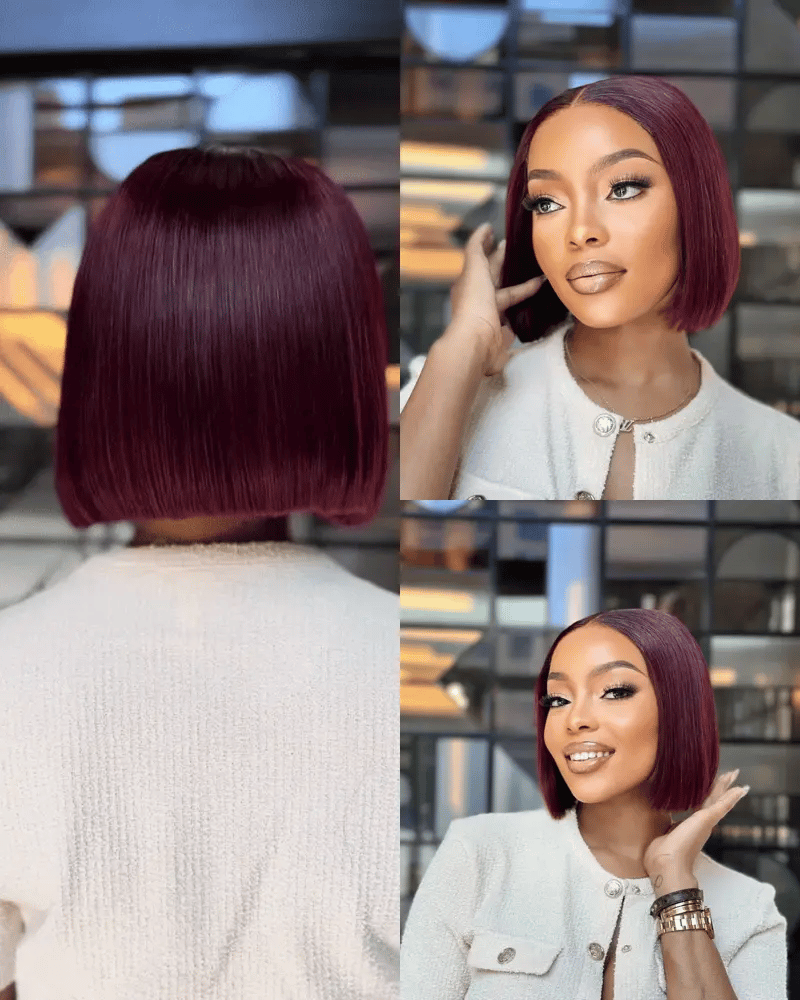 8 Inch Burgundy Glueless Bob Wig Motion Video