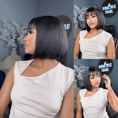 8 Inch Raw Human Hair Bob Wig With Bangs