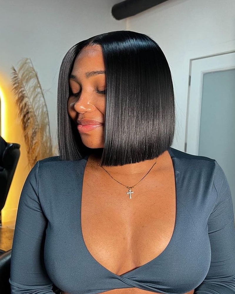 Vietnamese bone straight glueless human hair wig in natural black