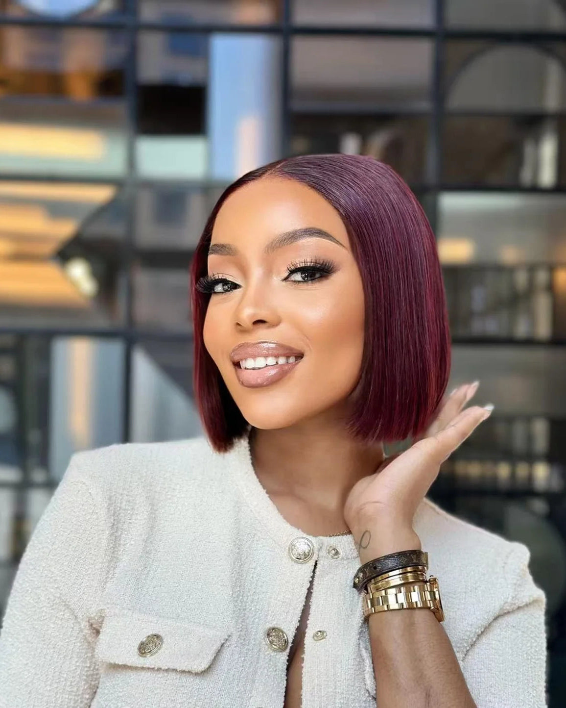 8 Inch Burgundy Glueless Bob Wig Left  View 