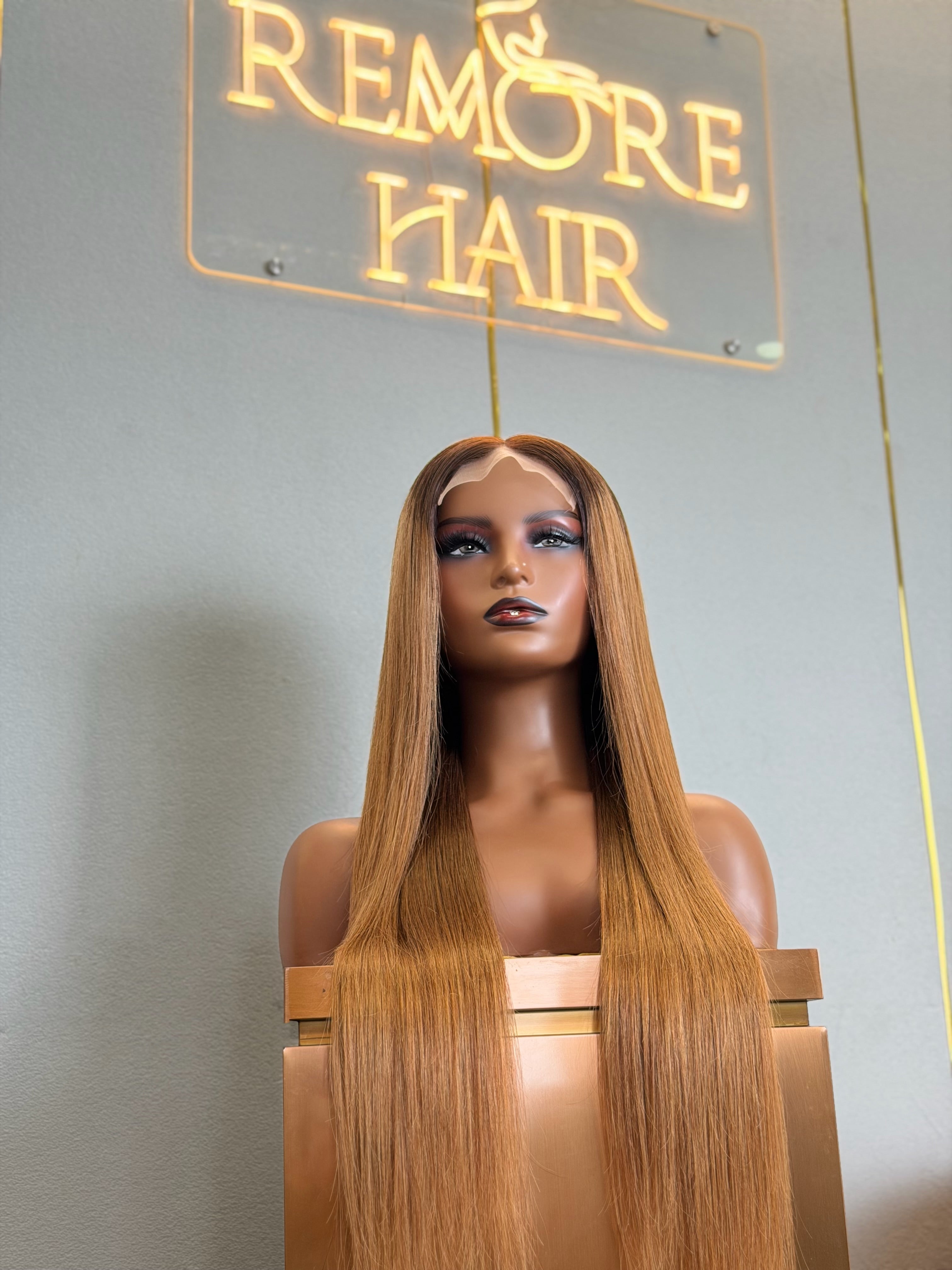 28 Inch Ombre Chestnut Brown Glueless Human Hair Wig