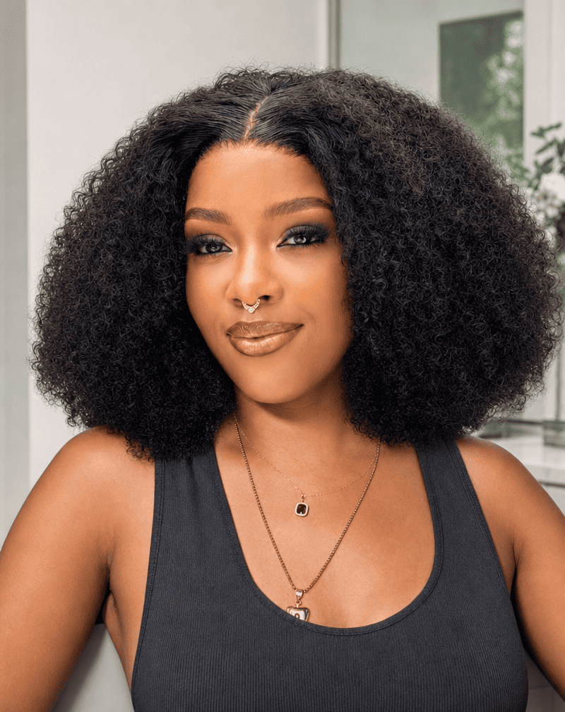 14 Inch Afro Kinky Curly Human Hair Wig Front View 