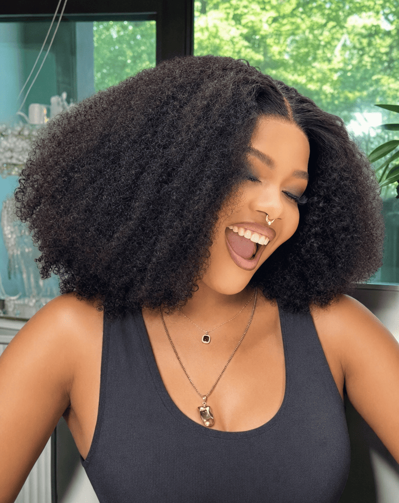 14 Inch Afro Kinky Curly Human Hair Wig Right  View 