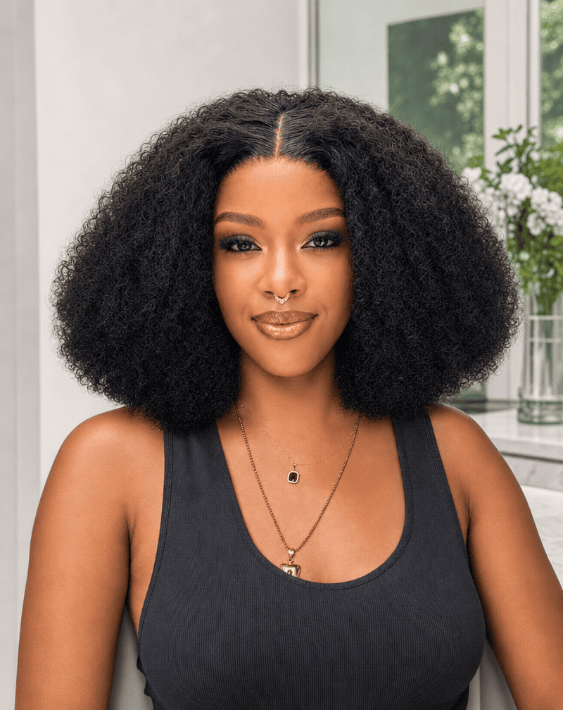 14 Inch Afro Kinky Curly Human Hair Wig Front View 