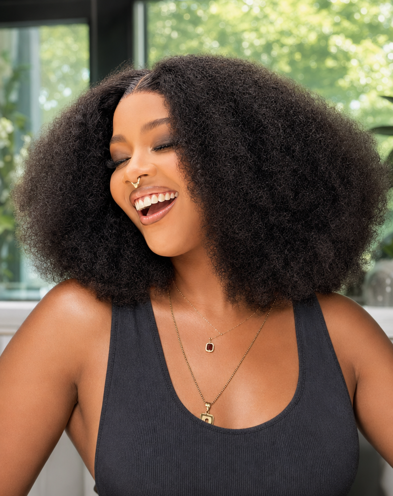 14 Inch Afro Kinky Curly Human Hair Wig Front View 