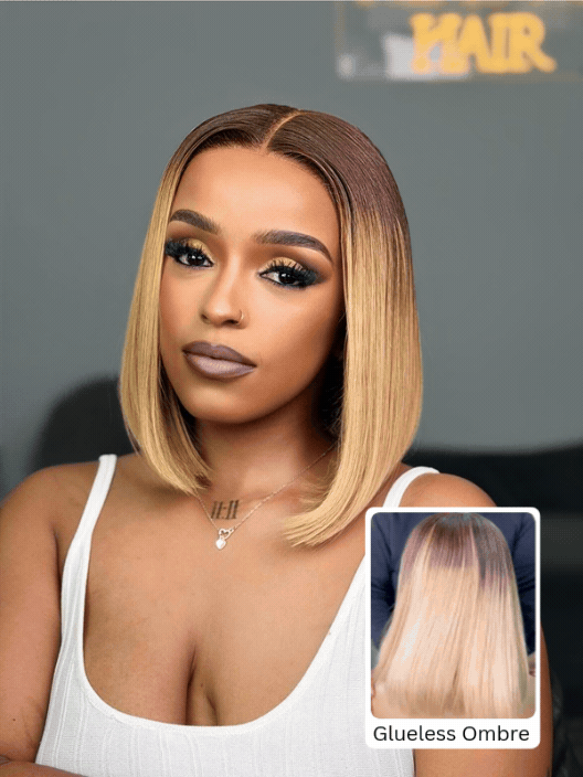 Sleek Blonde Ombre Glueless Bob Wig Human Hair Motion View