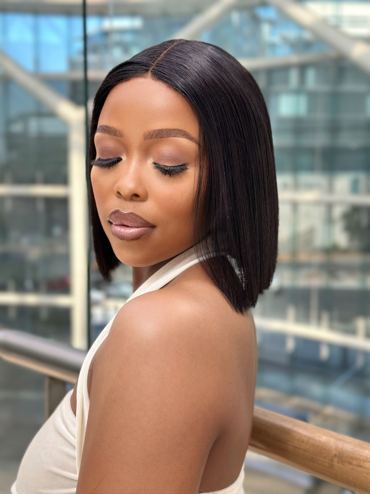 8 Inch Blunt Cut Glueless Human Hair Bob Wig Left View