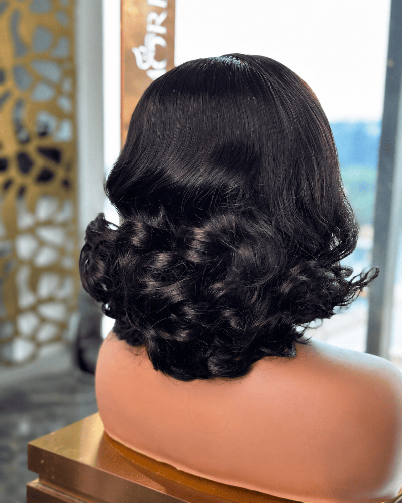 12 Inch Bouncy Curly Glueless Human Hair Wig Back View 