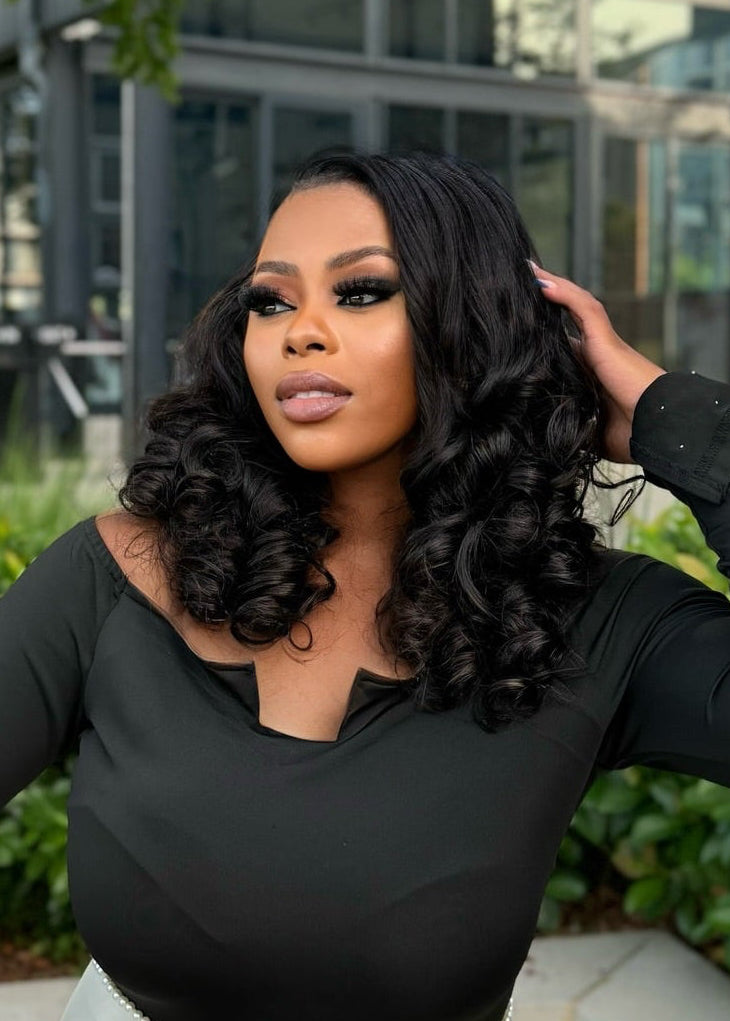 18 Inch Bouncy Loose Wave Frontal Human Hair Wig Front View 