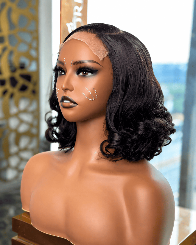 12 Inch Bouncy Curly Glueless Human Hair Wig Left View 