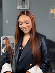 24 Inch Brown Highlight Glueless Straight Human Hair Wig Motion View
