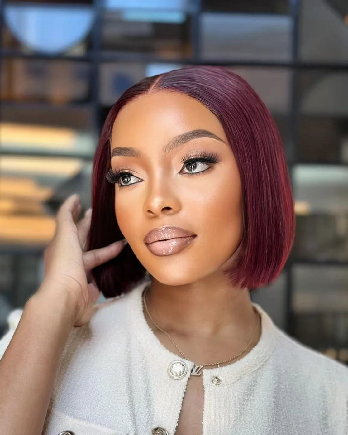 8 Inch Burgundy Glueless Bob Wig Front View 
