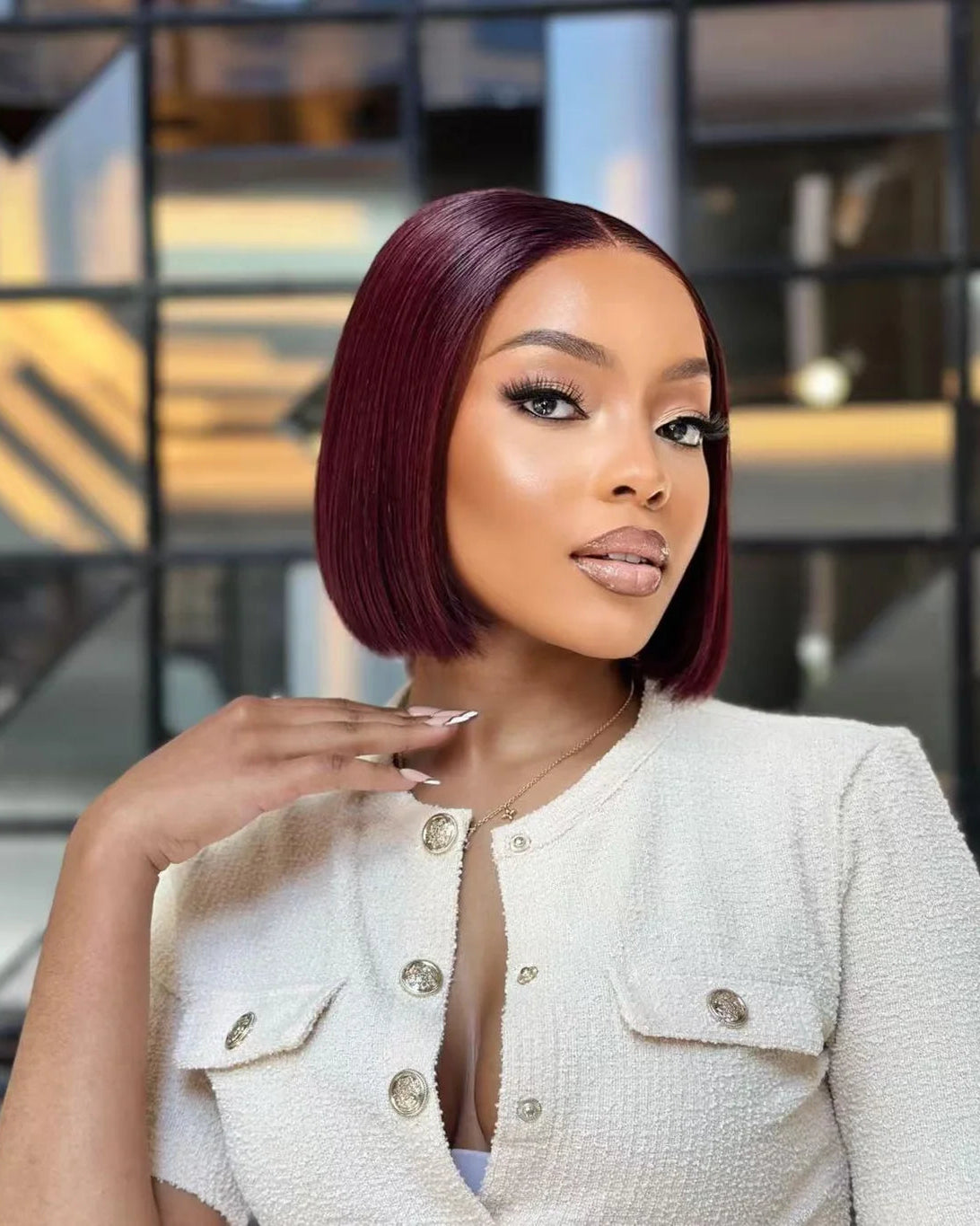 8 Inch Burgundy Glueless Bob Wig Right  View
