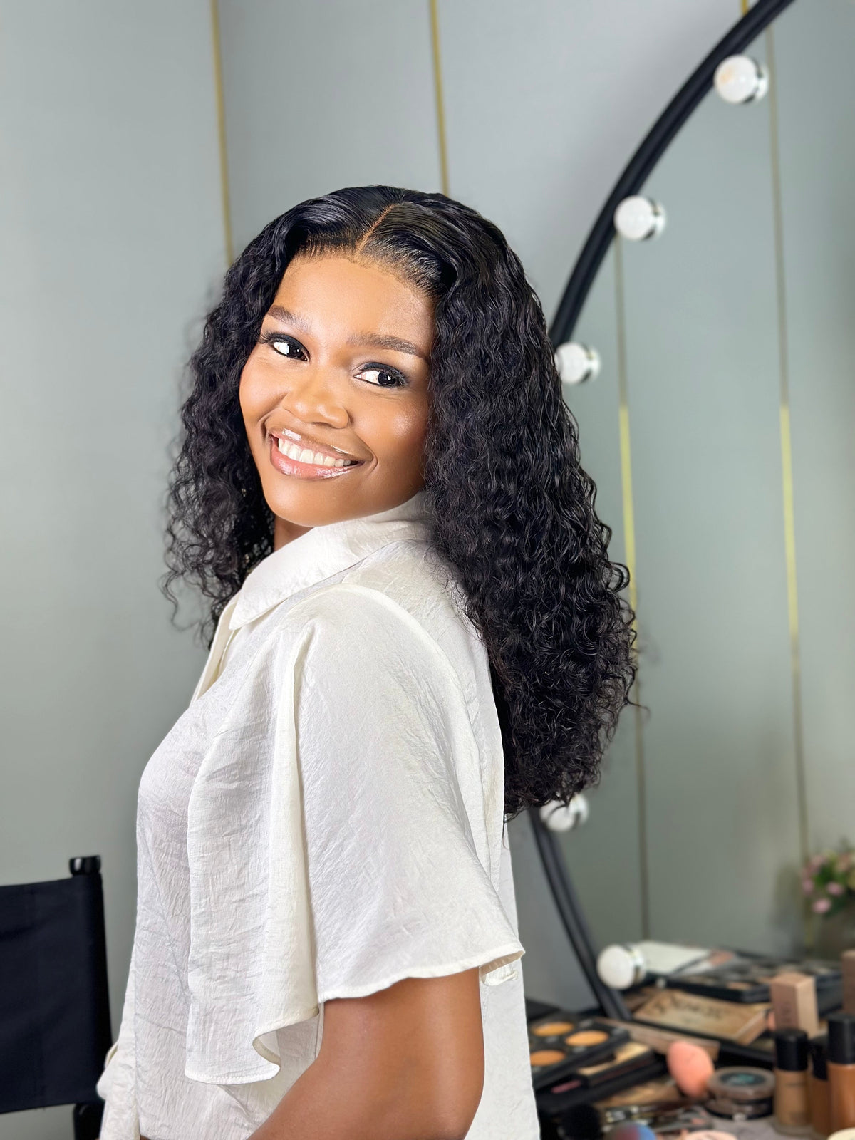 18 Inch Burmese Curly Lace Front Human Hair Wig Side View 
