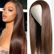 Chocolate Brown Straight Lace Frontal Human Hair Wig Left View 