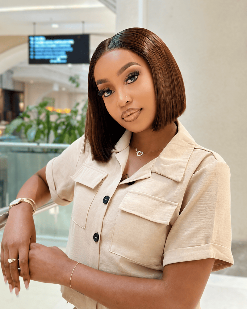 8 Inch Chocolate Brown Glueless Human Hair Bob Wig Side View