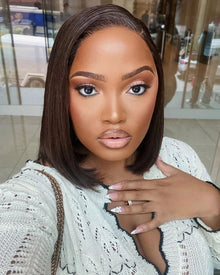 10 Inch Chocolate Brown Glueless Human Hair Bob Wig Front View