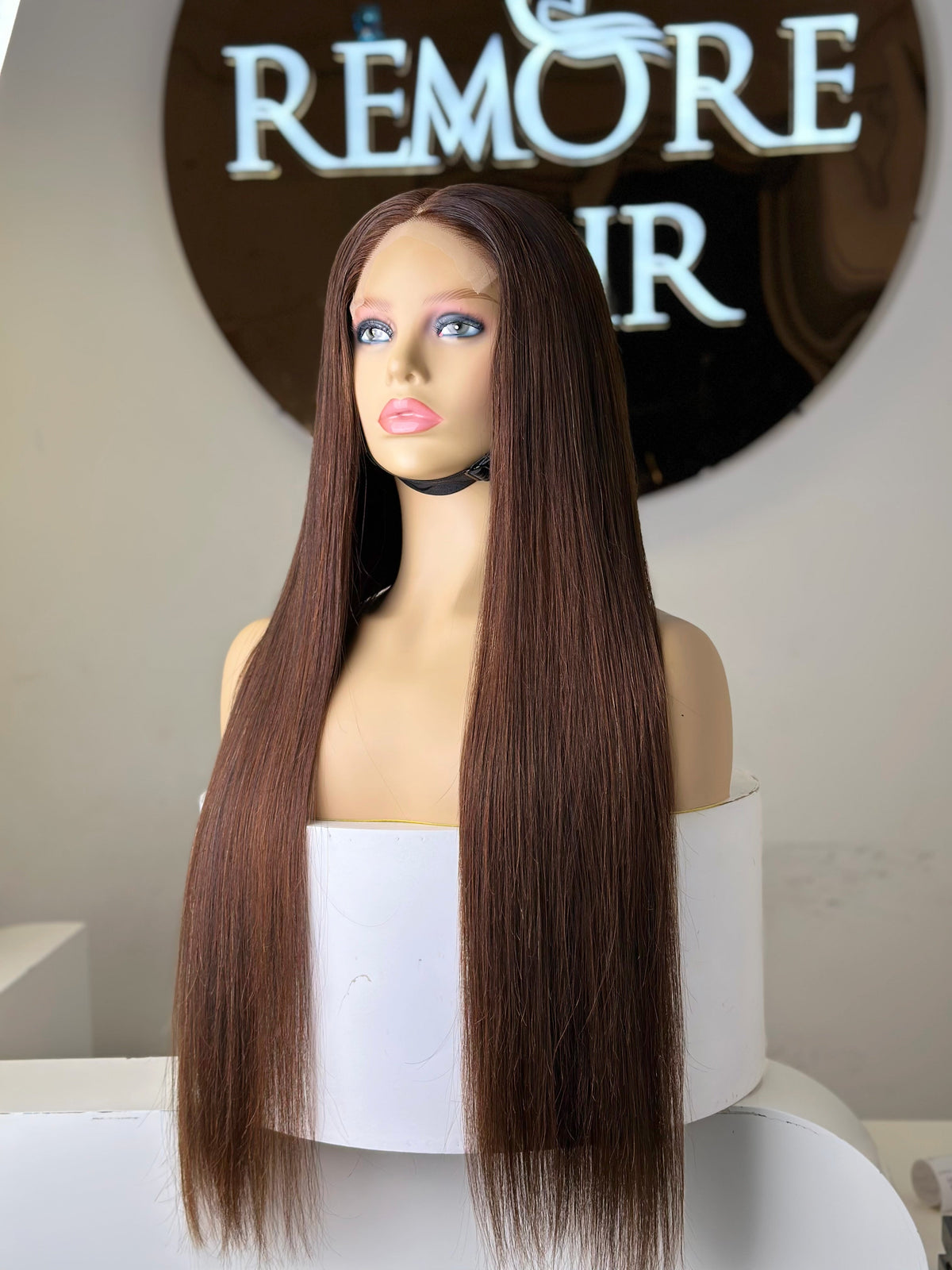 22 Inch Dark Brown Glueless Straight Human Hair Wig Front View 