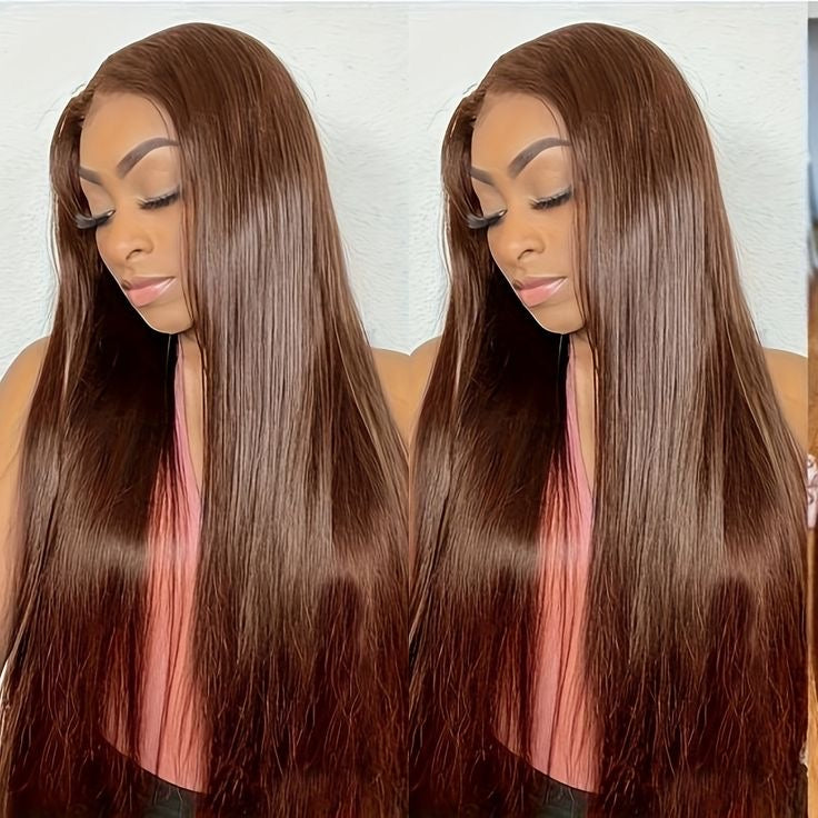 22 Inch Dark Brown Glueless Straight Human Hair Wig Side View 