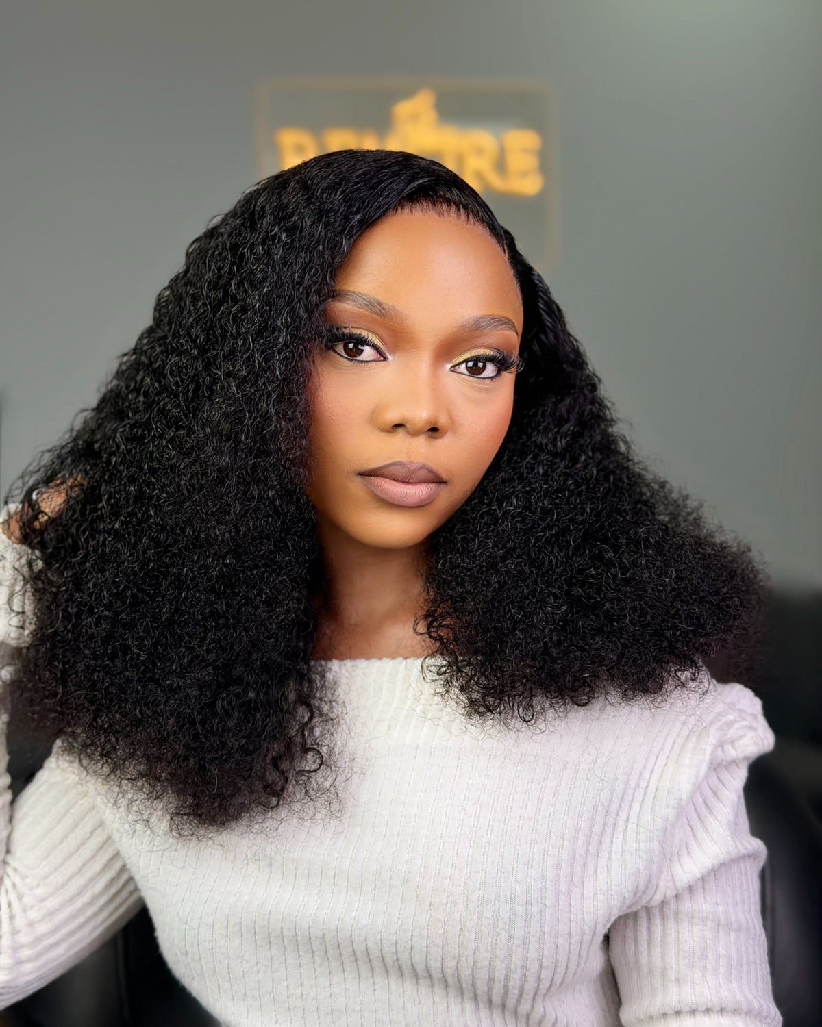 20 inch glueless kinky curly human hair wig with 13x4 lace closure Front View