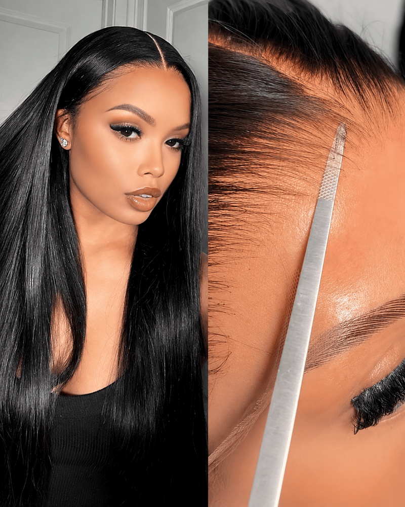 HD Transparent Lace Pre- Bleached Straight  Frontal Wig Human Hair Detail View 