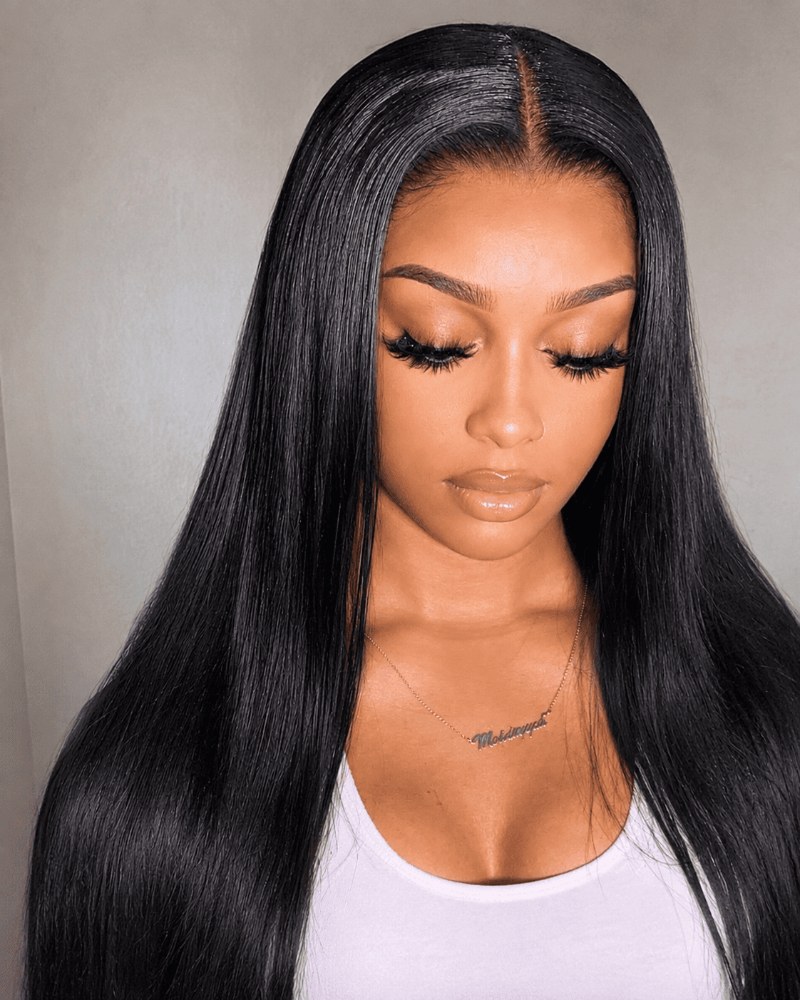 HD Transparent Lace Pre- Bleached Straight  Frontal Wig Human Hair Front View 