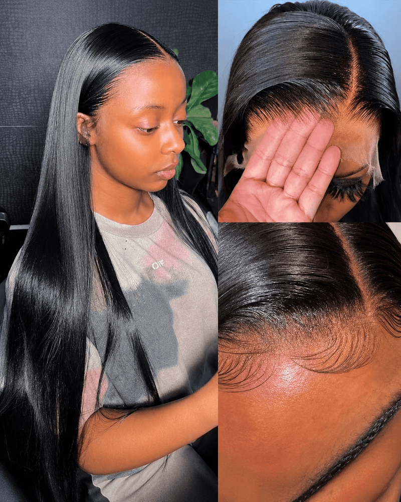 HD Transparent Lace Pre- Bleached Straight  Frontal Wig Human Hair Detail View 