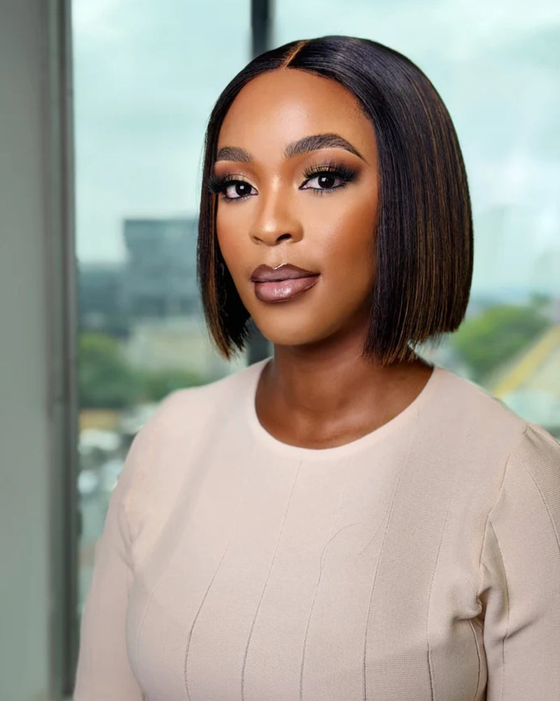 8 Inch Highlight Blunt Cut Glueless Bob Wig Side View 