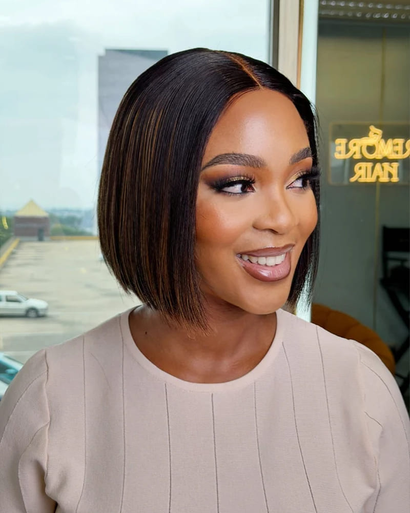 8 Inch Highlight Blunt Cut Glueless  Bob Wig Right View 