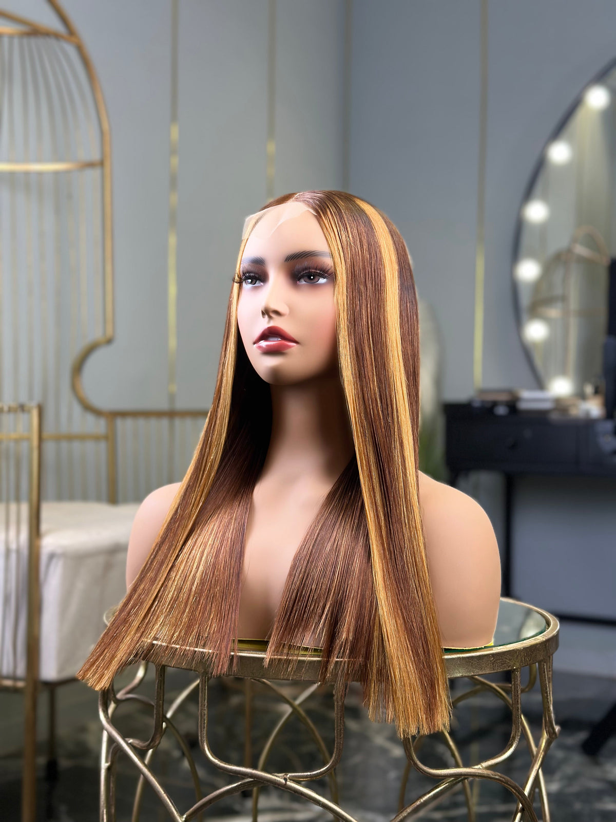 20 Inch Highlight Bone Straight Glueless Human Hair Wig Side View 