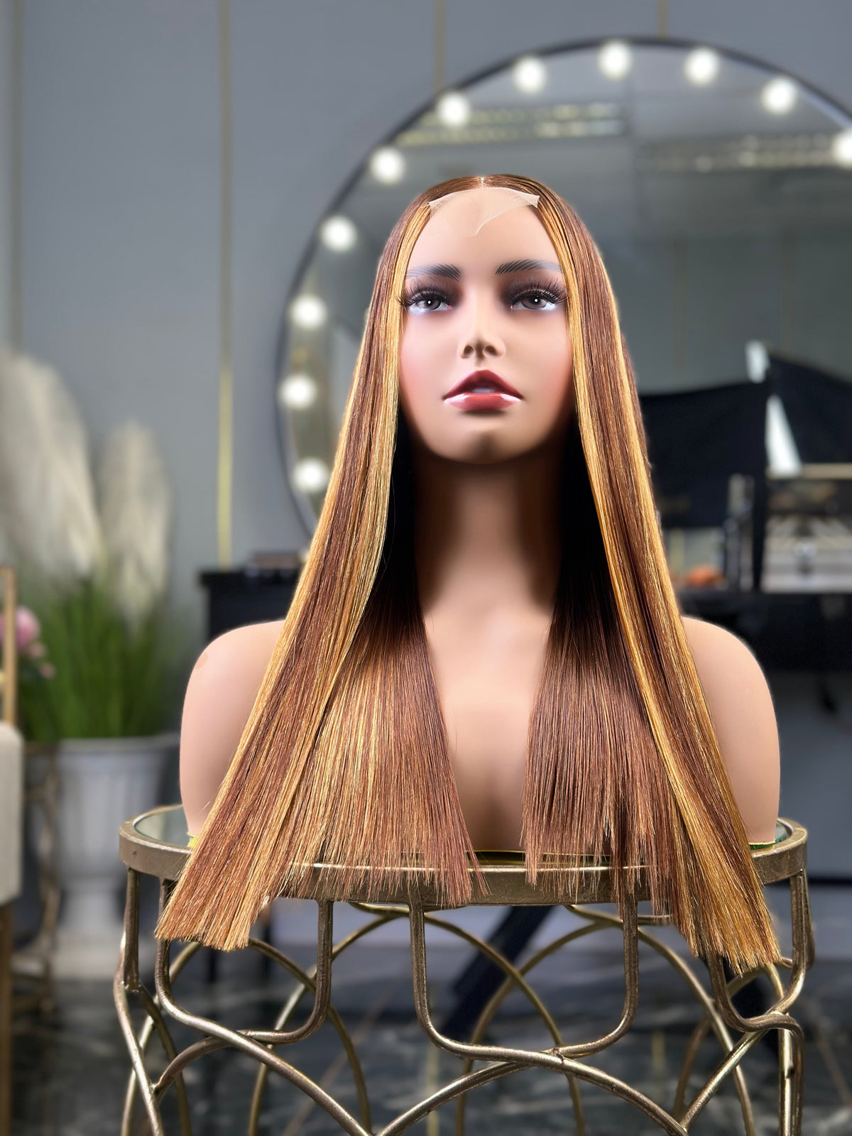 20 Inch Highlight Bone Straight Glueless Human Hair Wig Front View