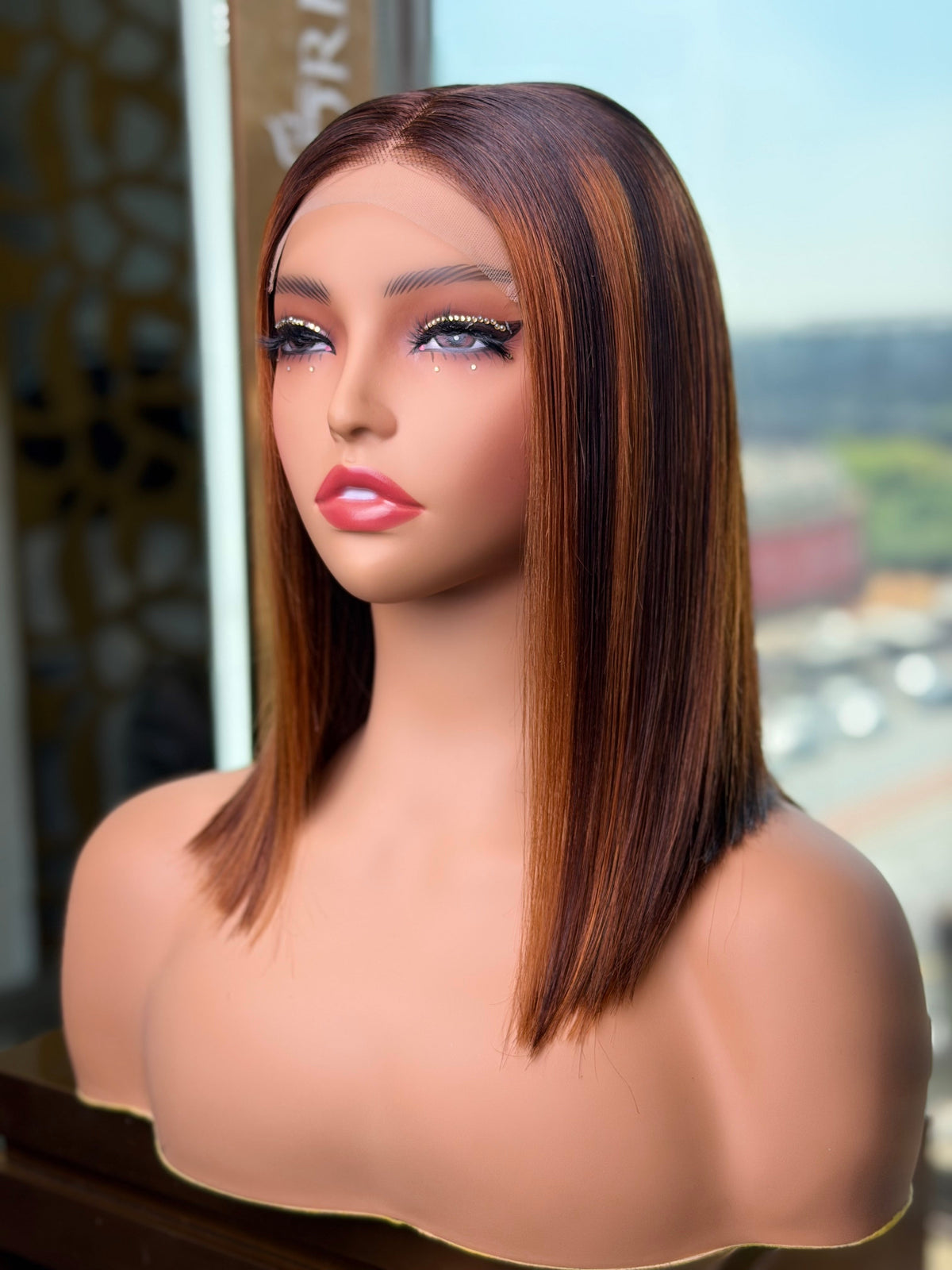 12 Inch Highlight Brown Wear & Go Human Hair Bob Wig Left View 