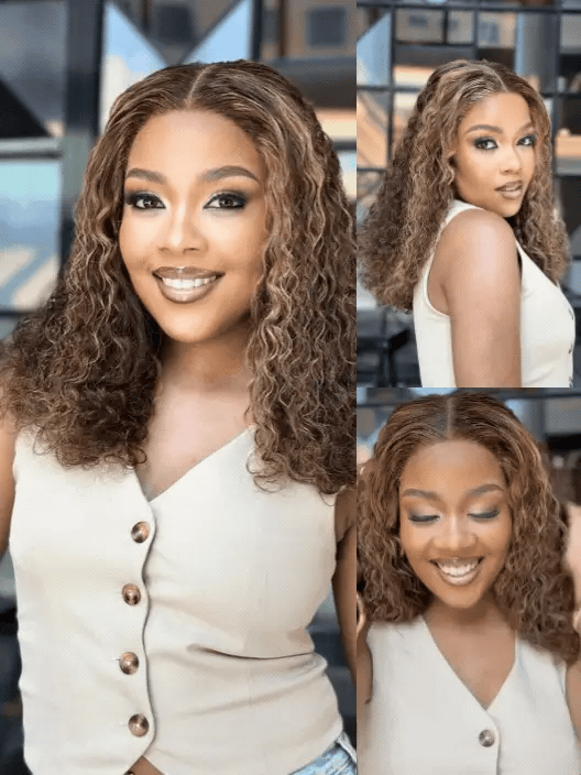 18 Inch Highlight Curly Glueless Human Hair Wig Motion View 